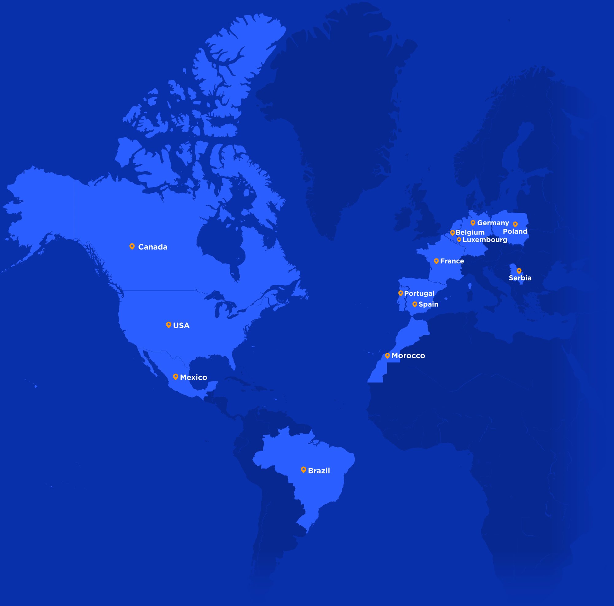 Carte du monde mettant en évidence les pays où Alter Solutions est présent